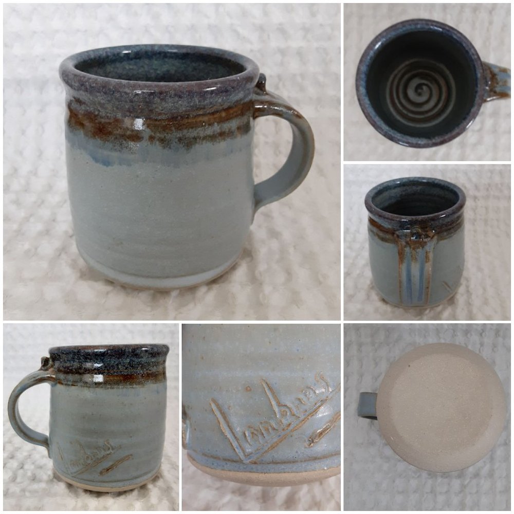 Pottery MUG Coffee Tea Shades of Blue Brown Signed